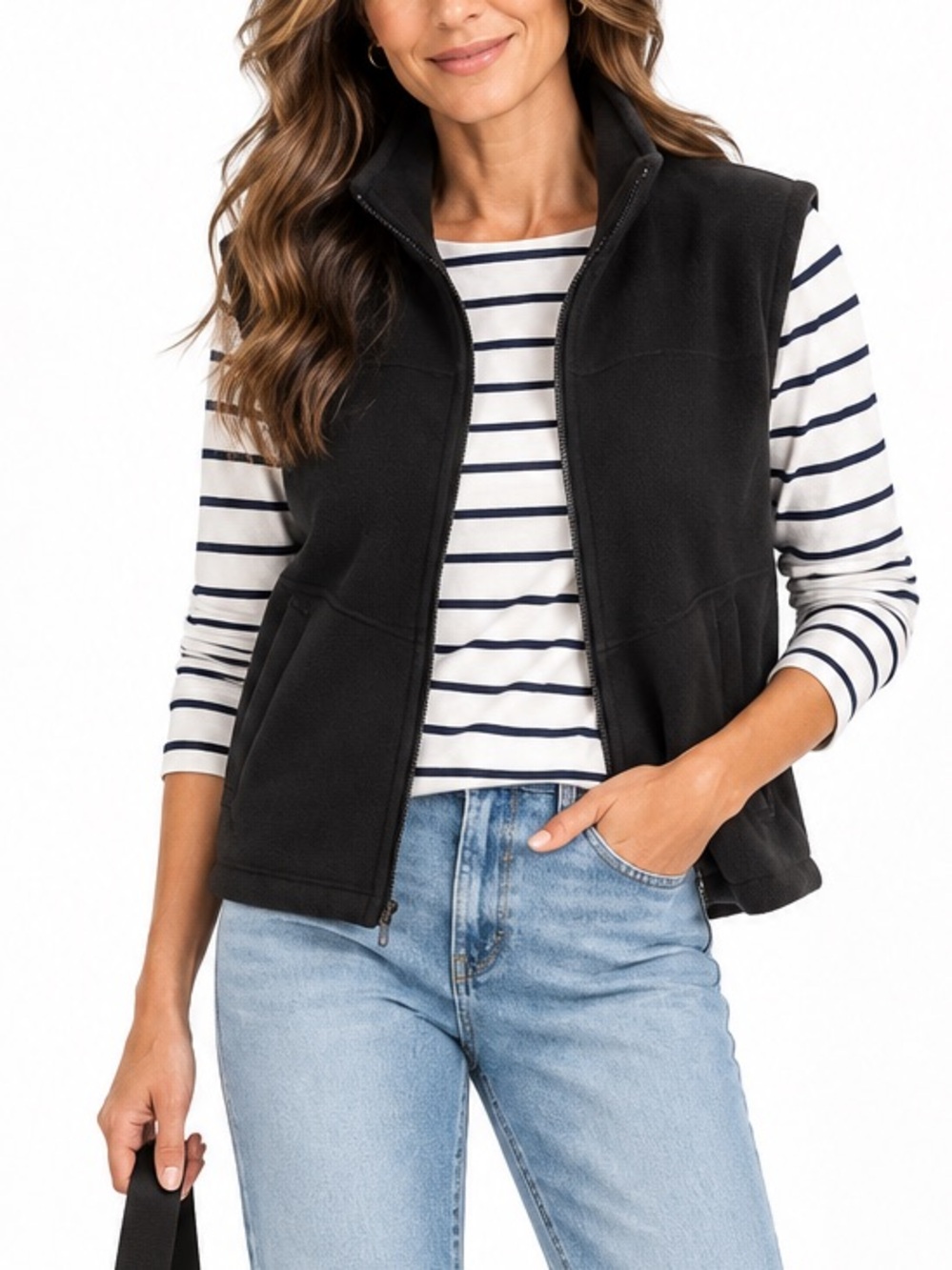 KOBE Women’s Black Fleece Vest - Sleeveless Zip Front
